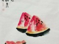 乡村夏季吃瓜绘画,一幅乡村吃瓜生活的画卷