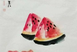 乡村夏季吃瓜绘画,一幅乡村吃瓜生活的画卷